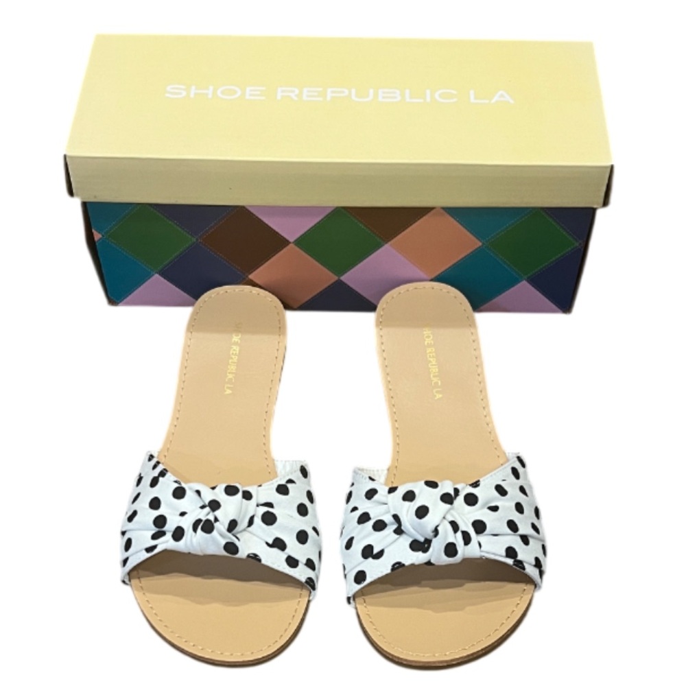 New Shoe Republic LA Black/White Polka Dot Slip-on Sandals Lightweight Size 8.5